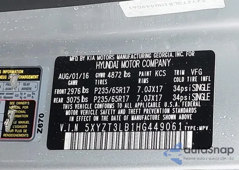 2017 Hyundai Santa Fe Sport 2.4L from USA, damaged, VIN 5XYZT3LB1HG449061